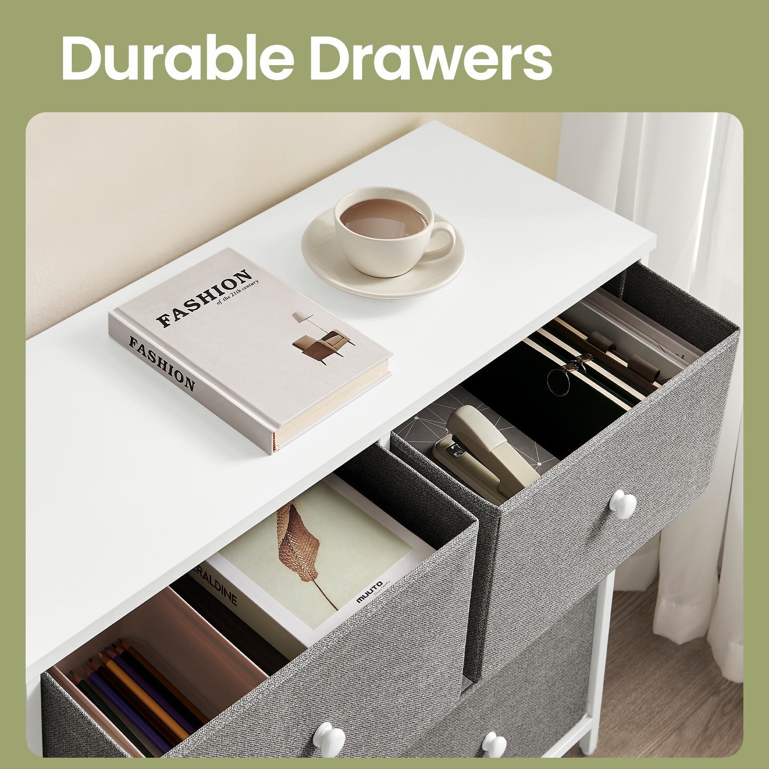 Dresser - Fabric - Rustic Brown and Black - 6-Drawer Storage Unit with Metal Frame
