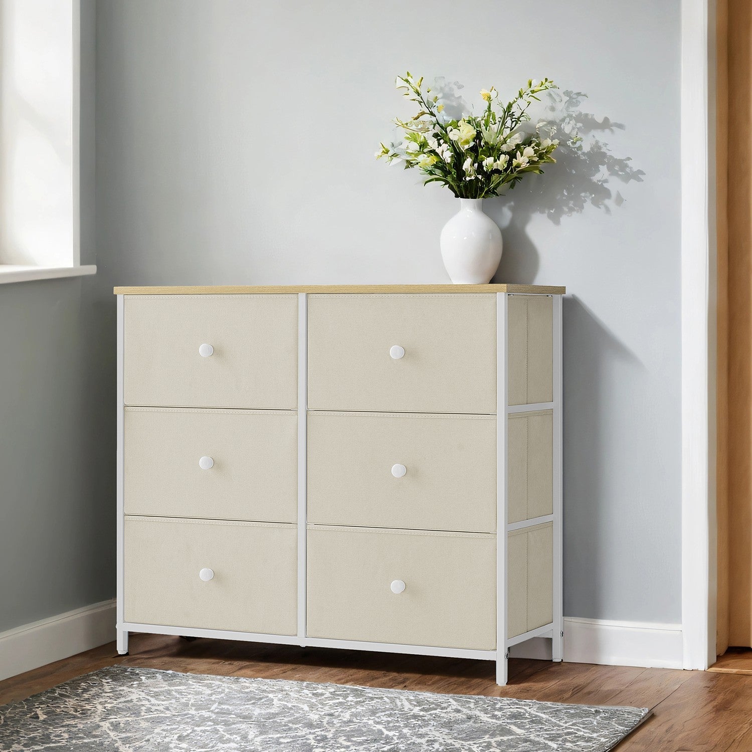 Dresser - Fabric - Rustic Brown and Black - 6-Drawer Storage Unit with Metal Frame