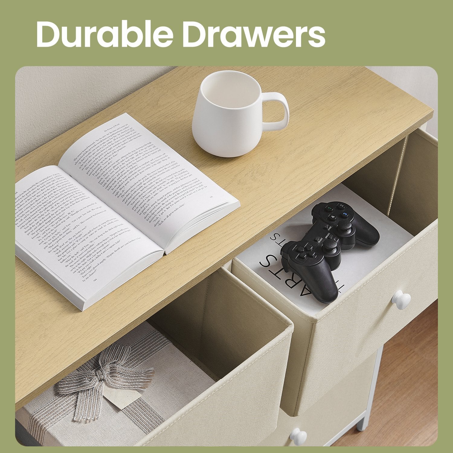 Dresser - Fabric - Rustic Brown and Black - 6-Drawer Storage Unit with Metal Frame