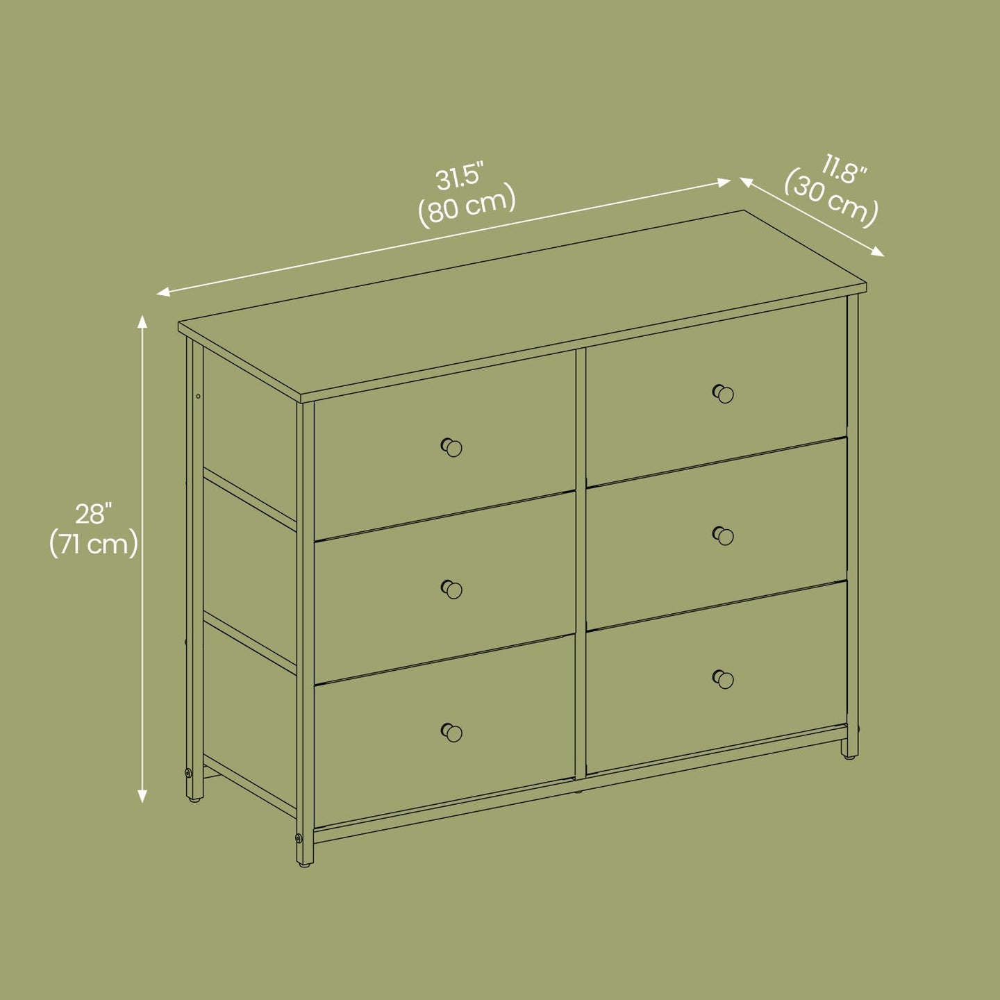 Dresser - Fabric - Rustic Brown and Black - 6-Drawer Storage Unit with Metal Frame