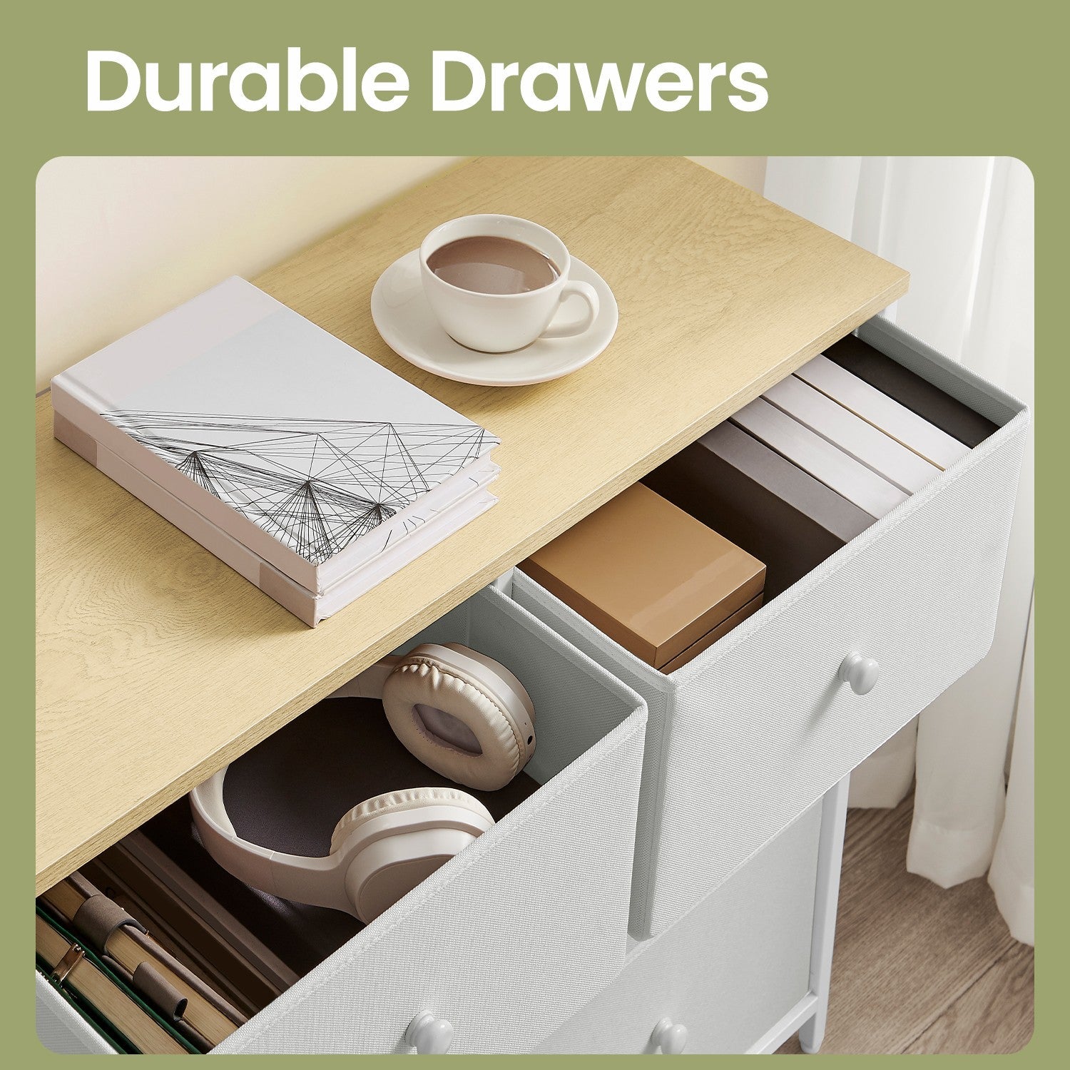 Dresser - Fabric - Rustic Brown and Black - 6-Drawer Storage Unit with Metal Frame