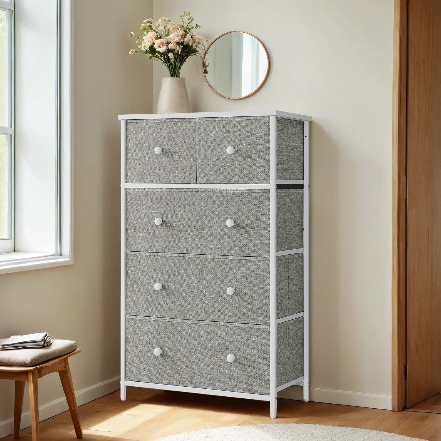 5-Drawer Dresser - Steel - Rustic Brown and Black