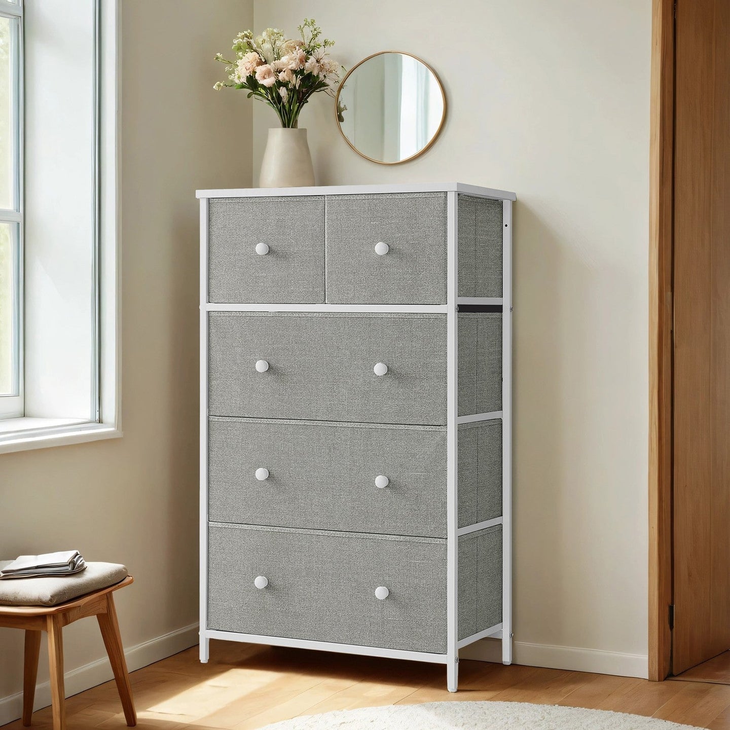 5-Drawer Dresser - Steel - Rustic Brown and Black