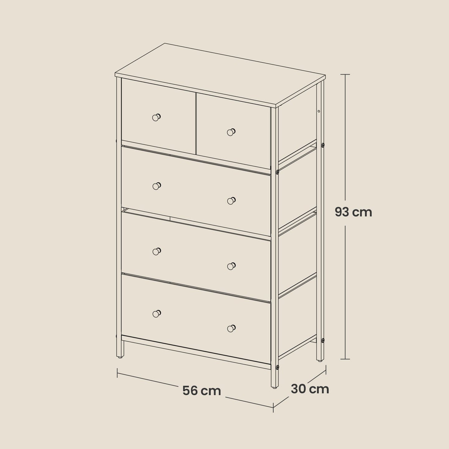 5-Drawer Dresser - Steel - Rustic Brown and Black