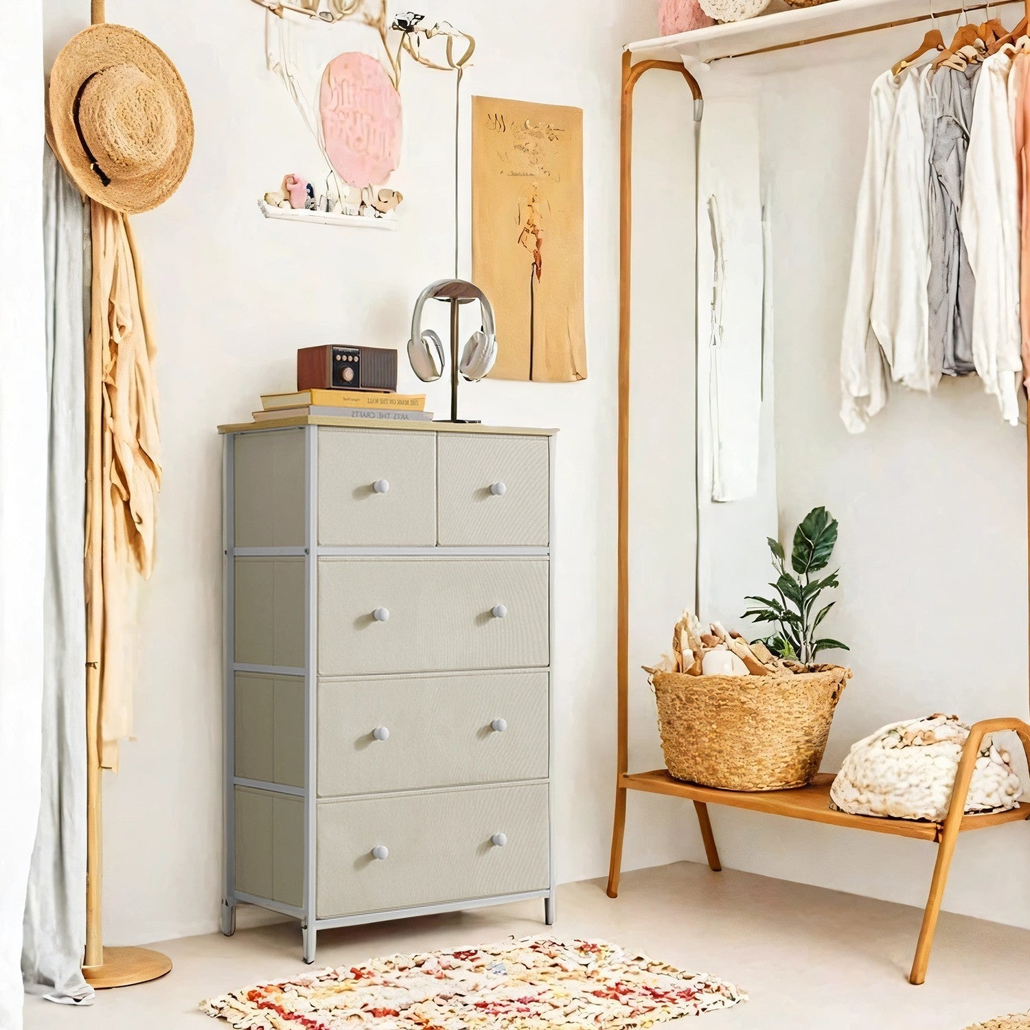 5-Drawer Dresser - Steel - Rustic Brown and Black