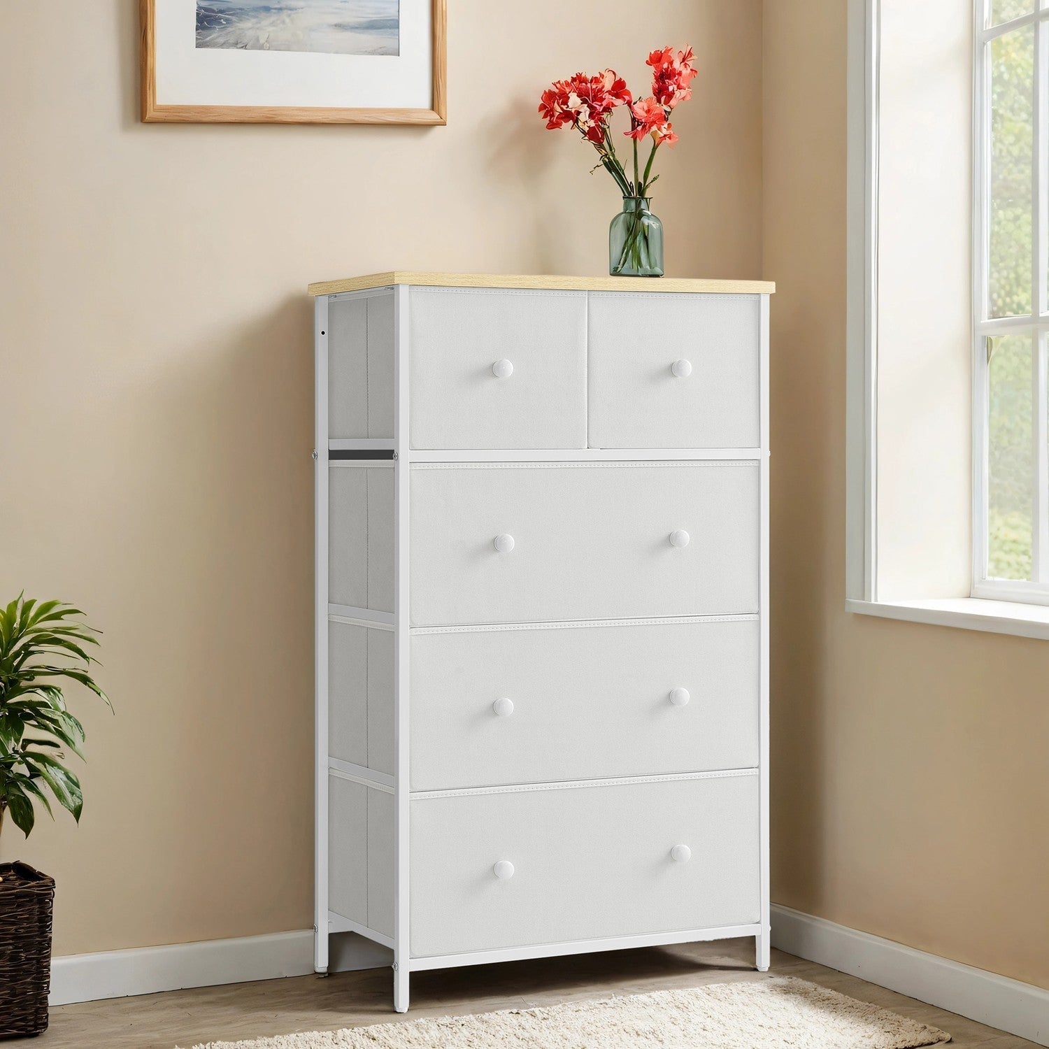 5-Drawer Dresser - Steel - Rustic Brown and Black