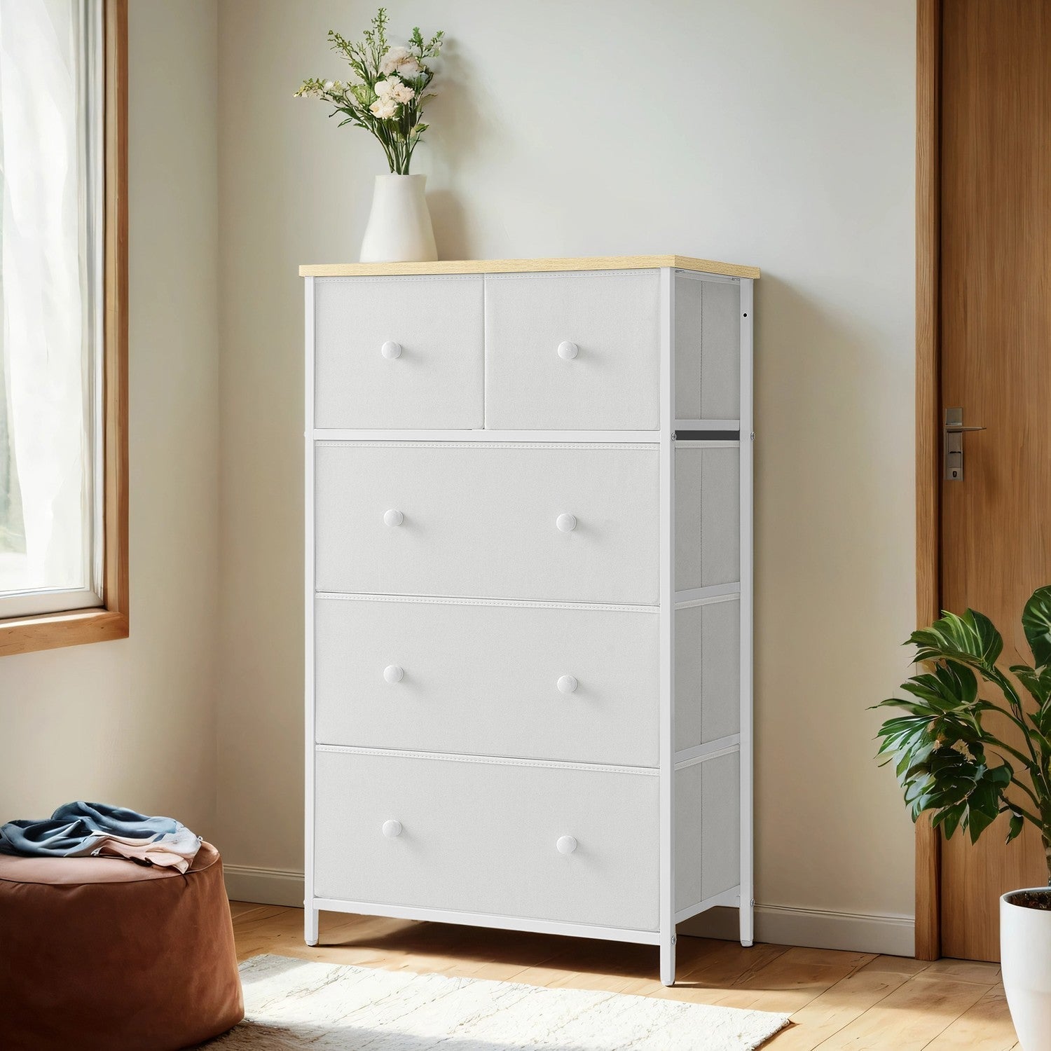5-Drawer Dresser - Steel - Rustic Brown and Black