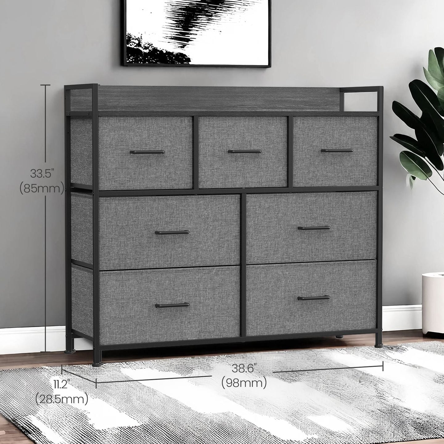 Dresser Cabinet - Fabric - Dove Grey - 7 Drawer Storage Organizer