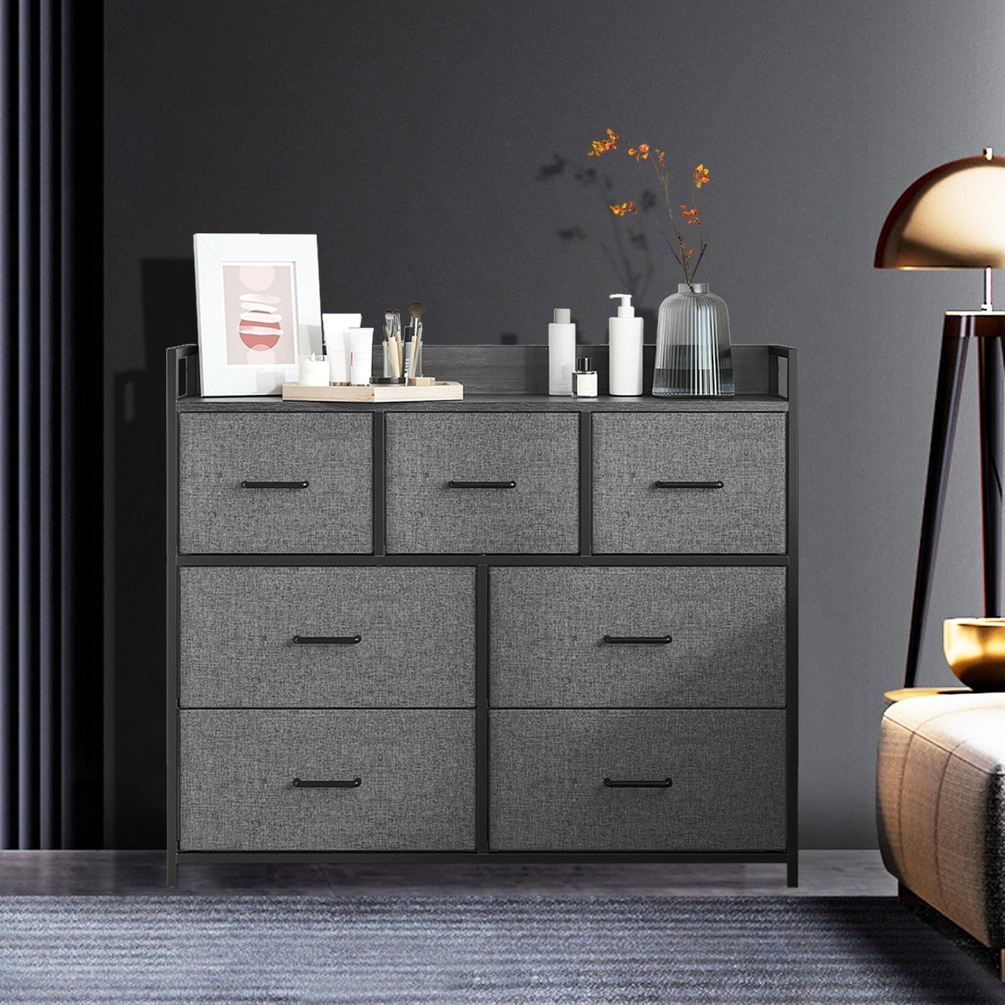 Dresser Cabinet - Fabric - Dove Grey - 7 Drawer Storage Organizer