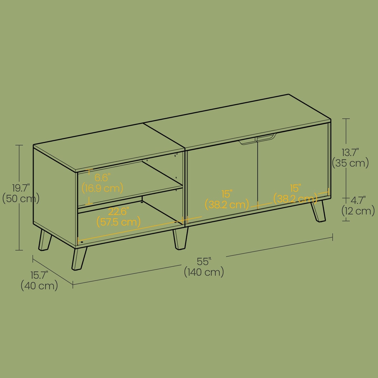 Media Console Table - Wood - Brown - Two-Door Design for TVs up to 60 Inches