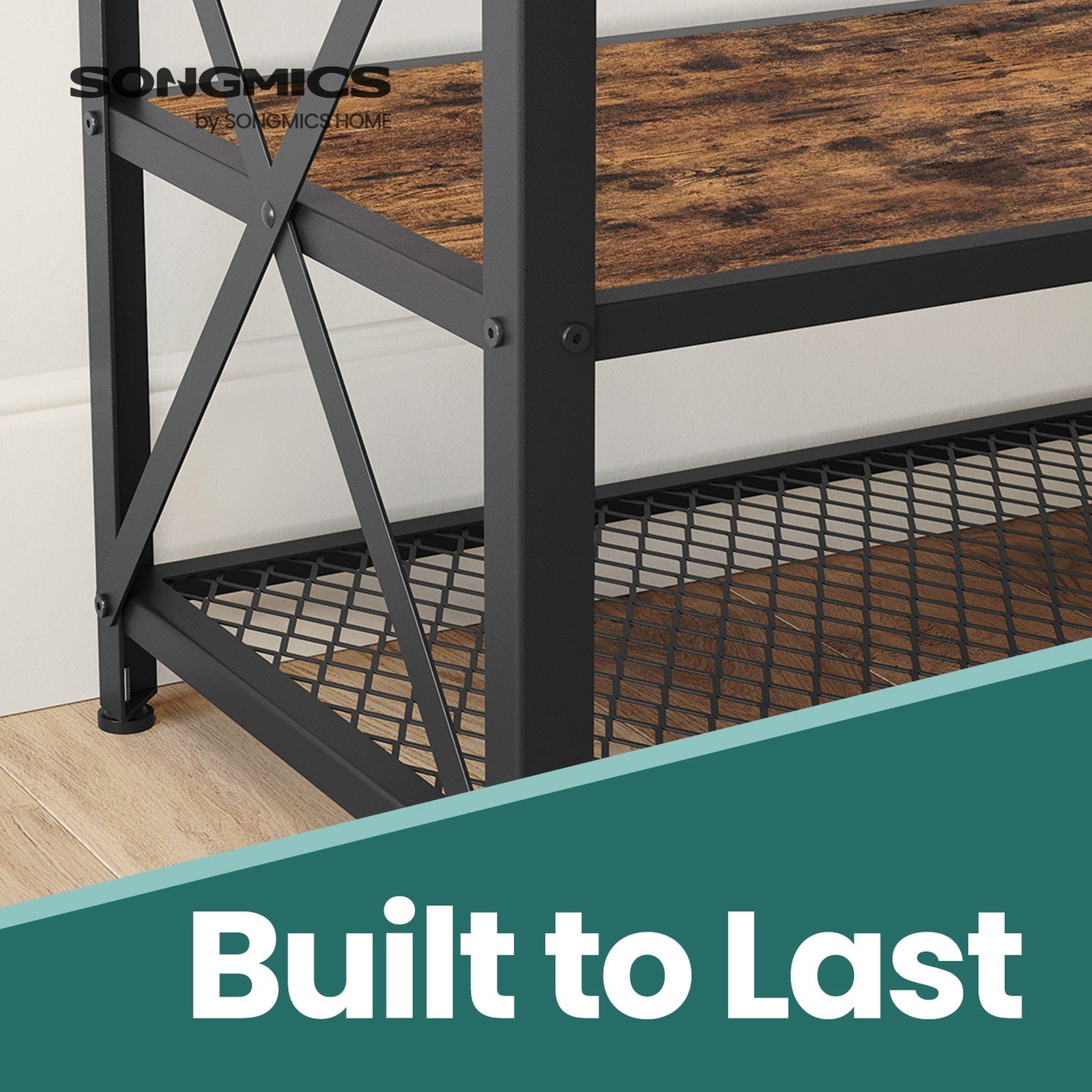 TV Stand for TV up to 70 Inches - Wood and Steel Frame - Rustic Brown
