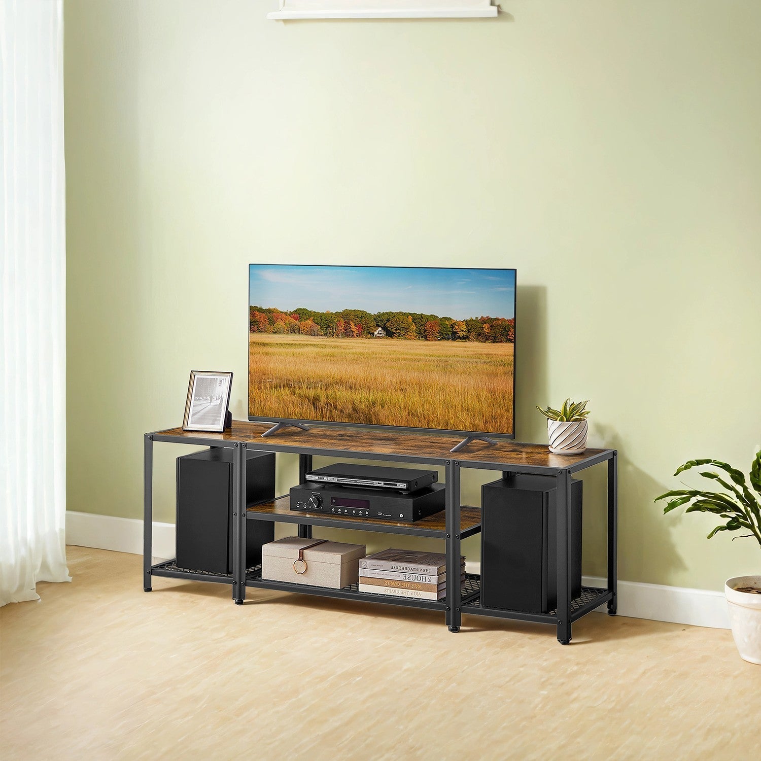 TV Stand - Wood - Rustic Brown and Black - 3-Tier Entertainment Console for Living Room