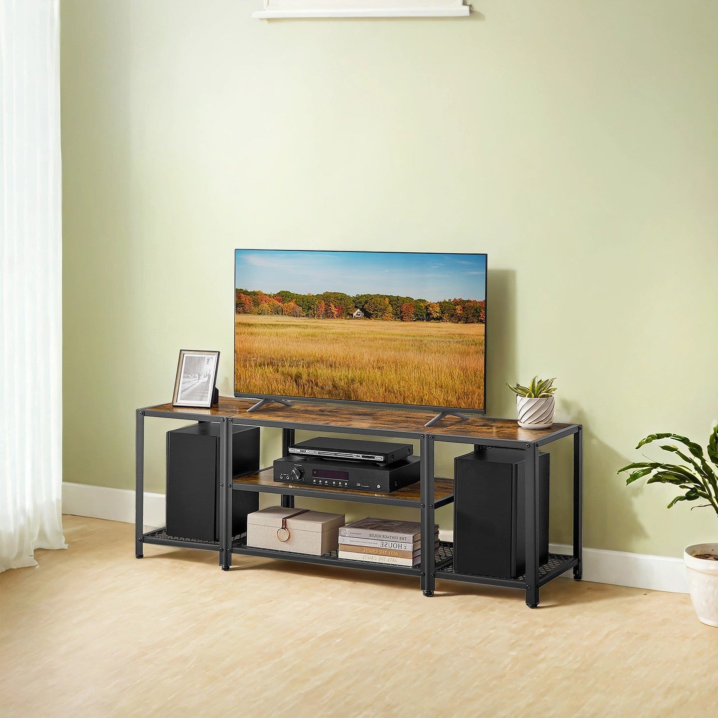 TV Stand - Wood - Rustic Brown and Black - 3-Tier Entertainment Console for Living Room
