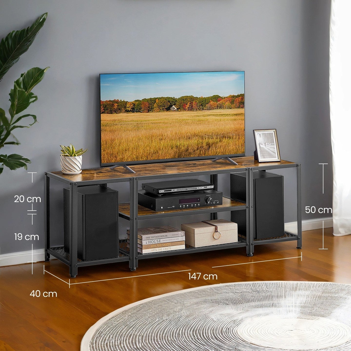 TV Stand - Wood - Rustic Brown and Black - 3-Tier Entertainment Console for Living Room