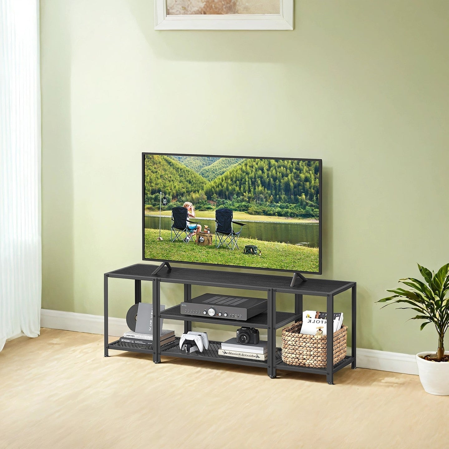 TV Stand - Wood - Rustic Brown and Black - 3-Tier Entertainment Console for Living Room