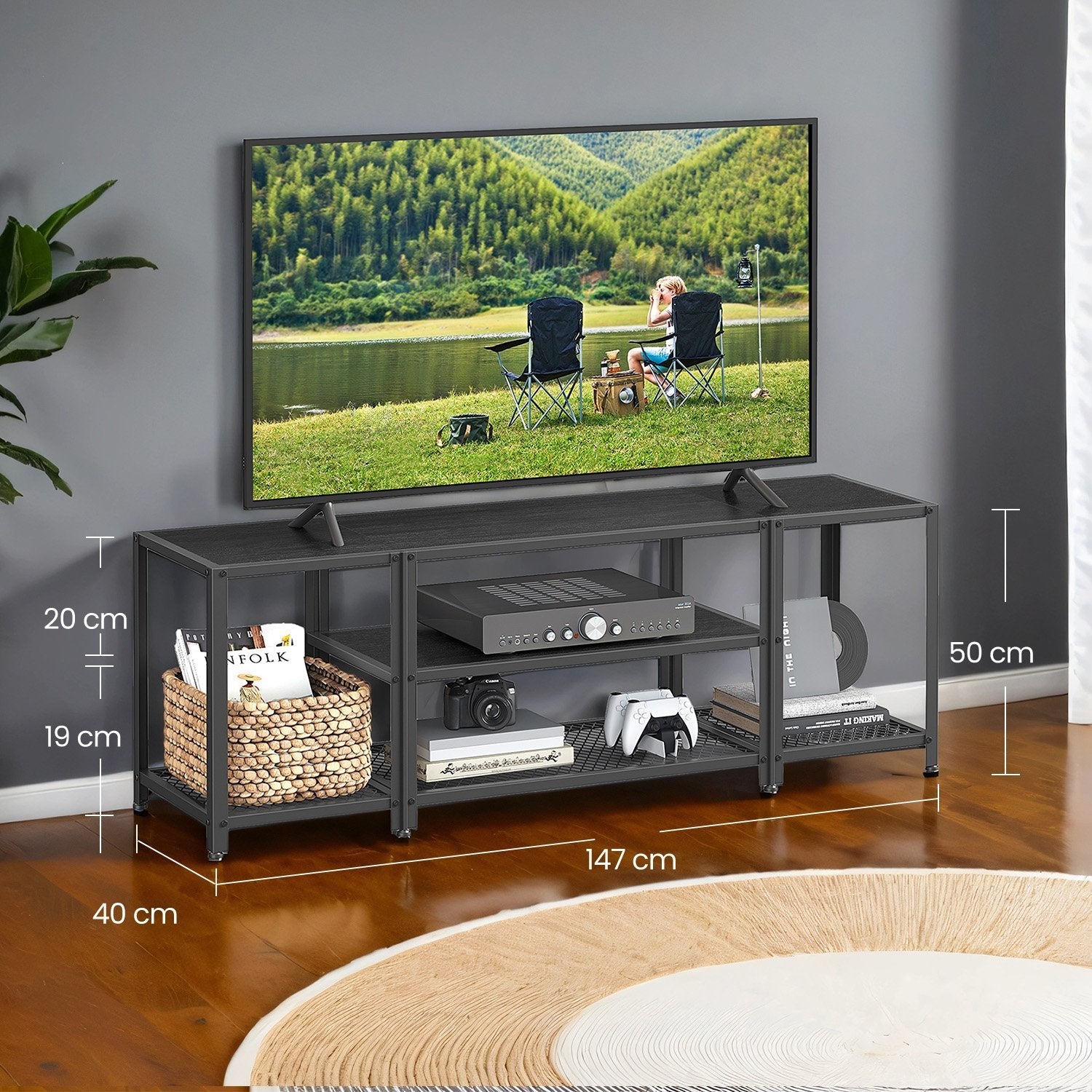 TV Stand - Wood - Rustic Brown and Black - 3-Tier Entertainment Console for Living Room