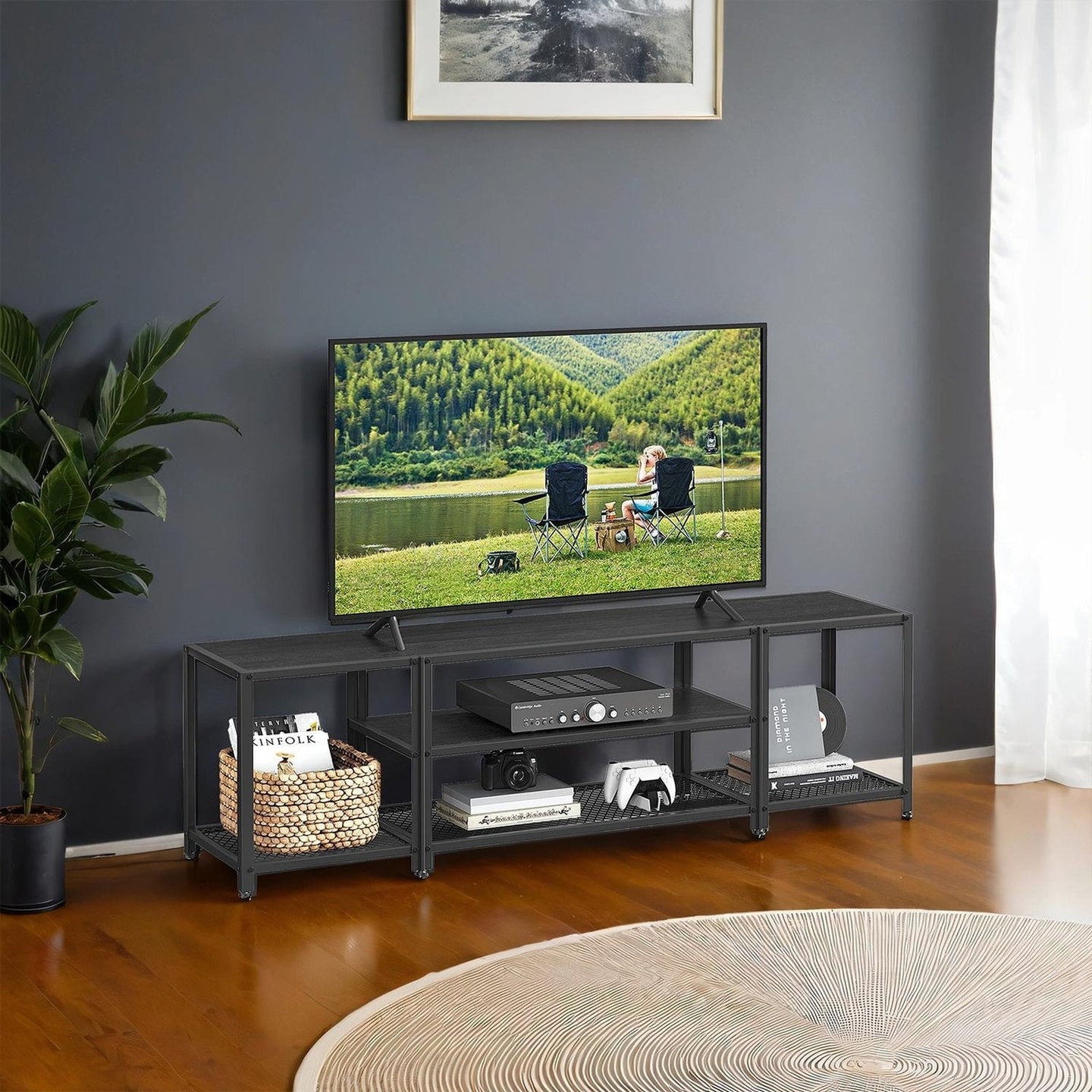 TV Stand - Engineered Wood - 3-Tier Entertainment Center for TVs up to 75 Inches