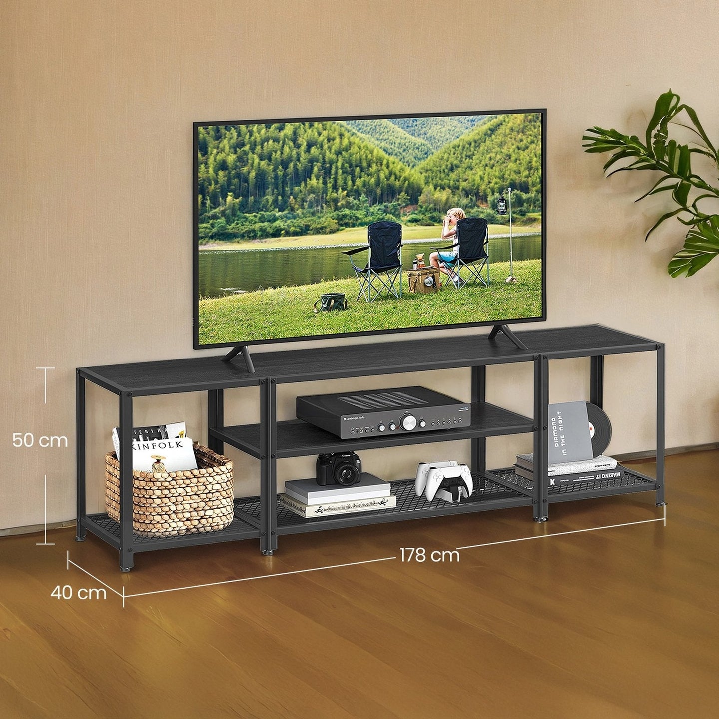 TV Stand - Engineered Wood - 3-Tier Entertainment Center for TVs up to 75 Inches