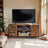 Media Console Table - Wood - Brown and Black - Louvered Doors with Storage