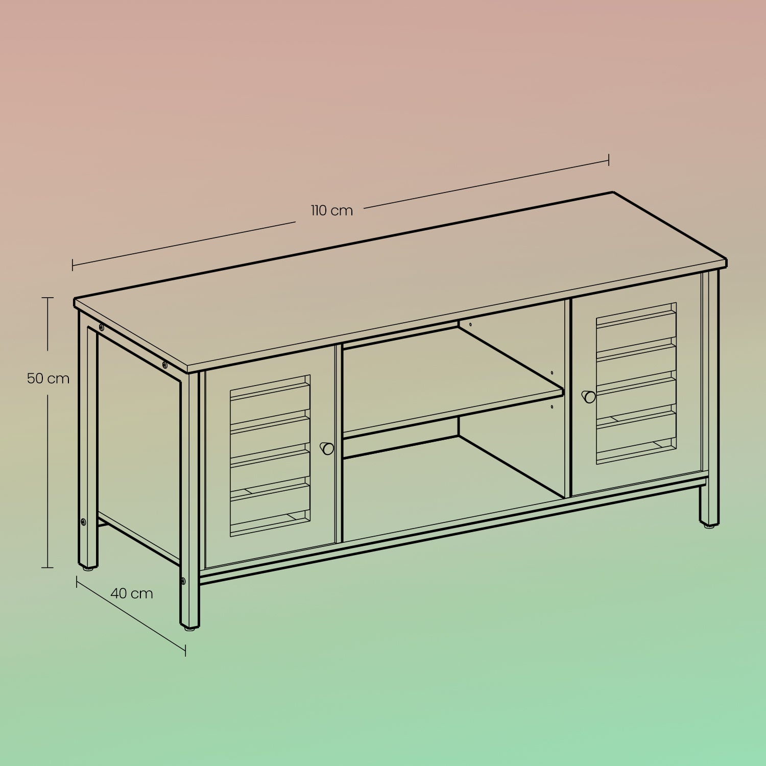Media Console Table - Wood - Brown and Black - Louvered Doors with Storage