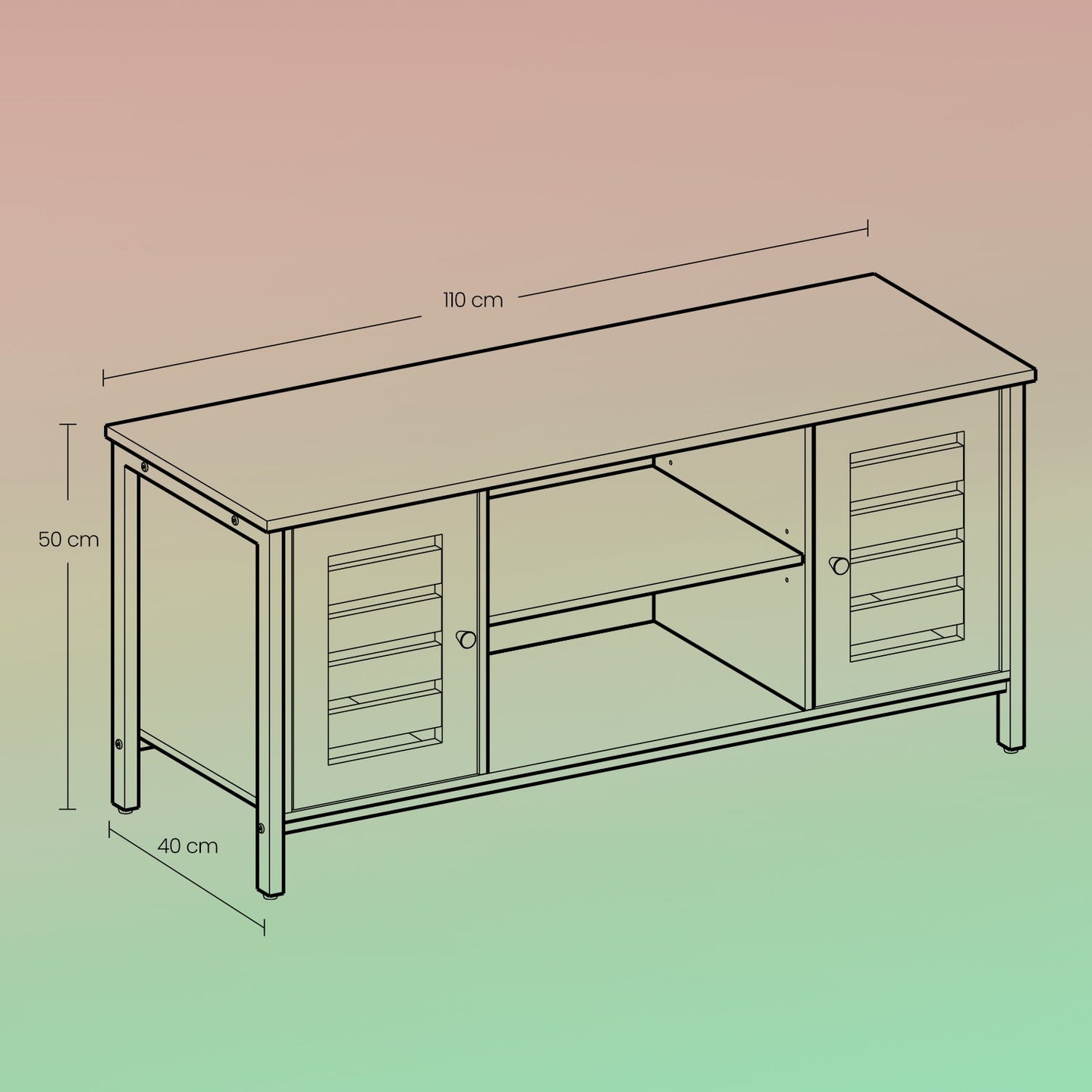 Media Console Table - Wood - Brown and Black - Louvered Doors with Storage