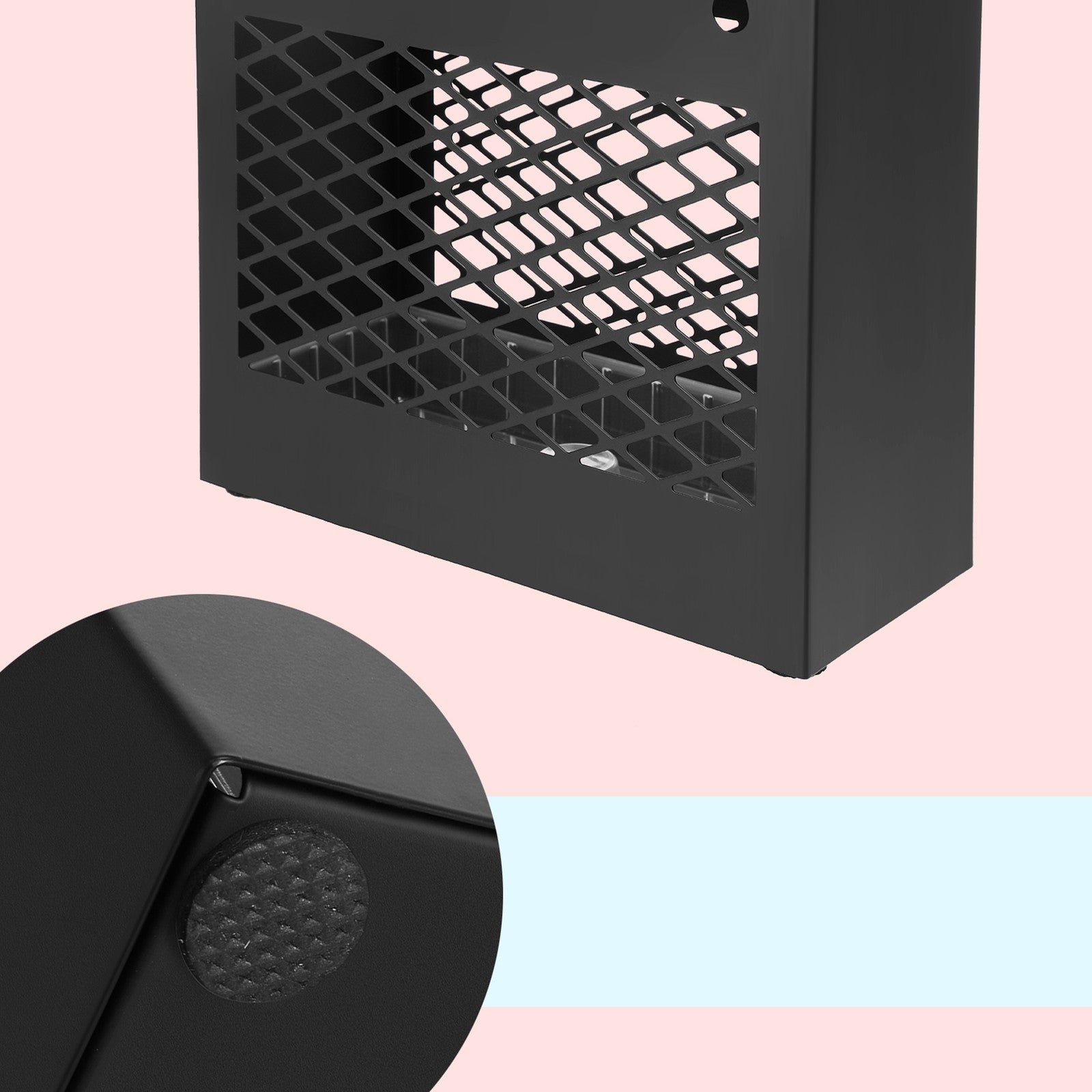 Umbrella Stand - Metal - Black - Rectangular with Removable Drip Tray and 4 Hooks