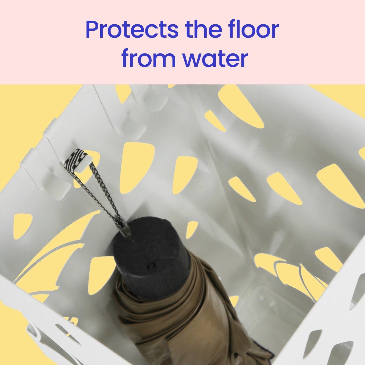 Umbrella Stand - Metal - White - Equipped with Hooks and Drip Tray