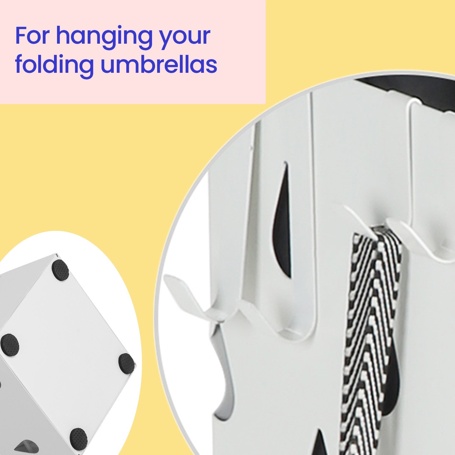 Umbrella Stand - Metal - White - Equipped with Hooks and Drip Tray