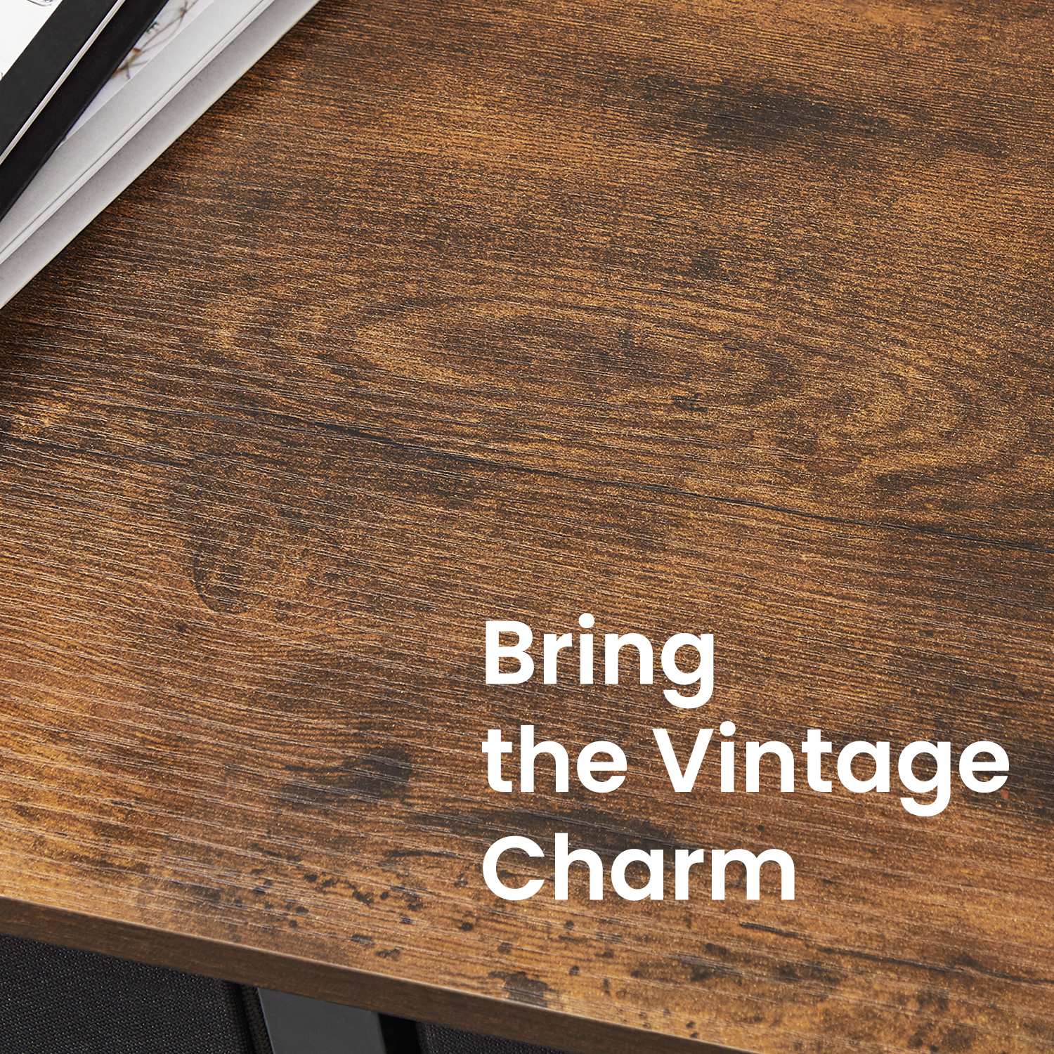 Fabric Chest of Drawers - Metal Frame - Rustic Brown and Black - Wide Storage Unit with 5 Drawers