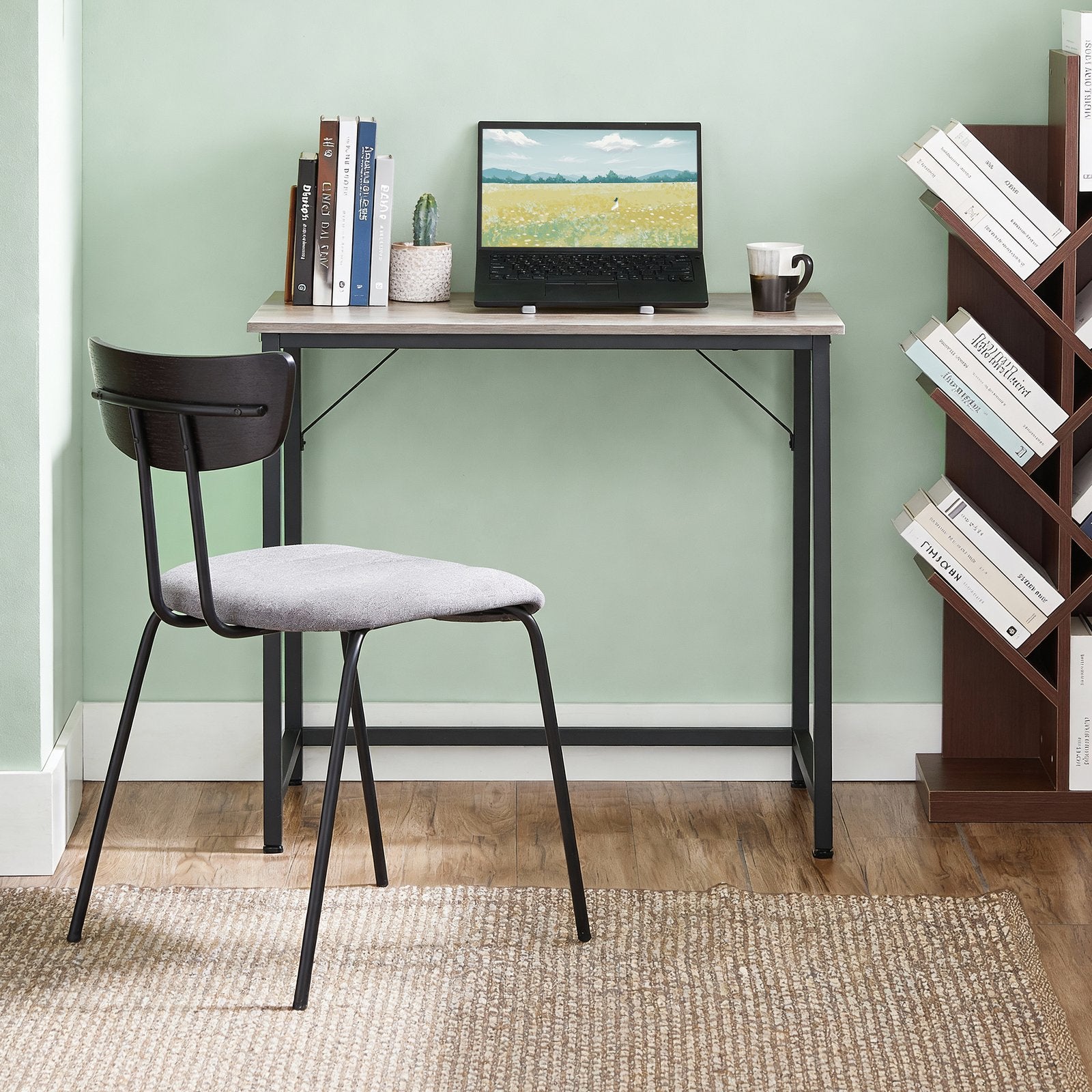 Computer Desk, for Home Study - Particleboard and Steel - Brown