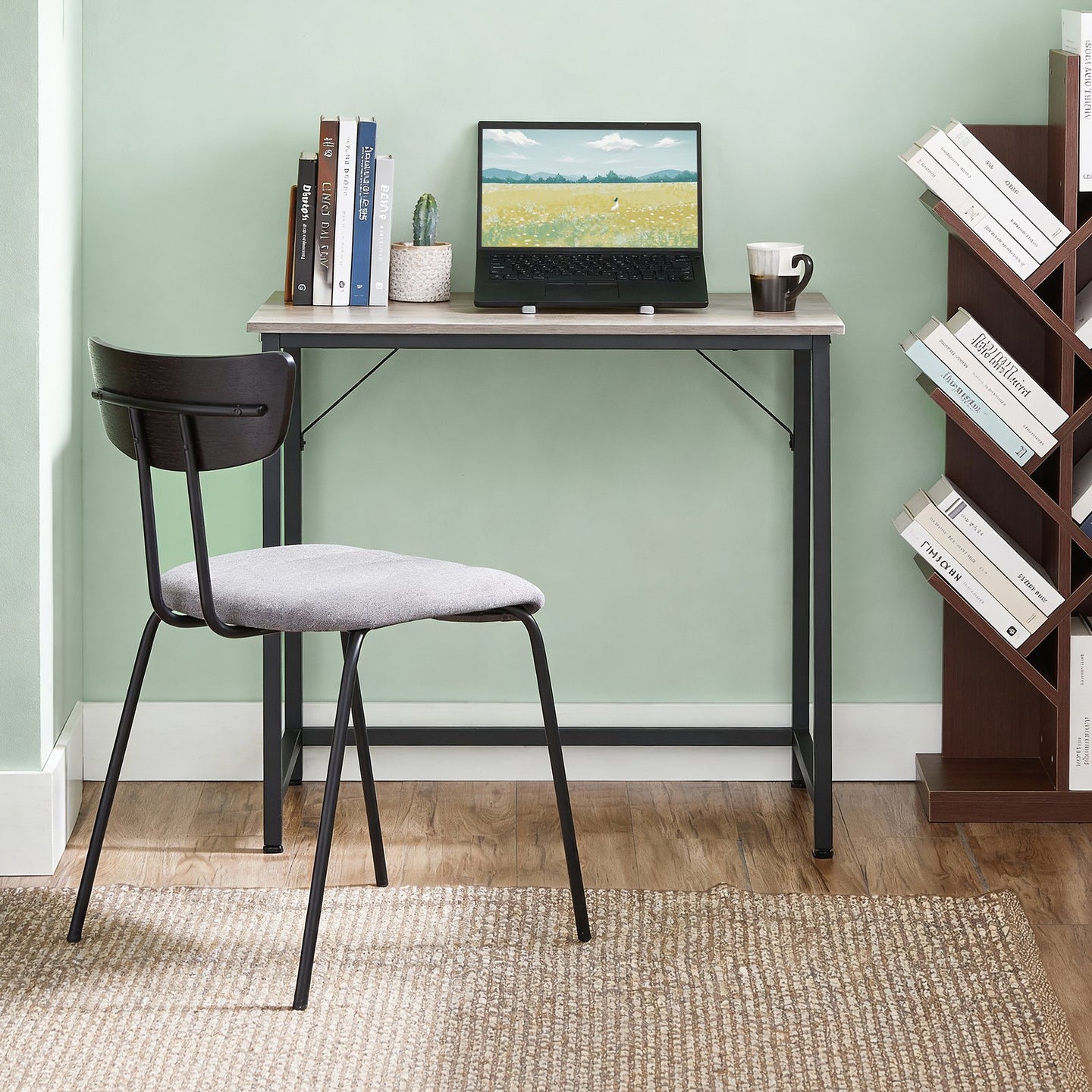 Computer Desk, for Home Study - Particleboard and Steel - Brown