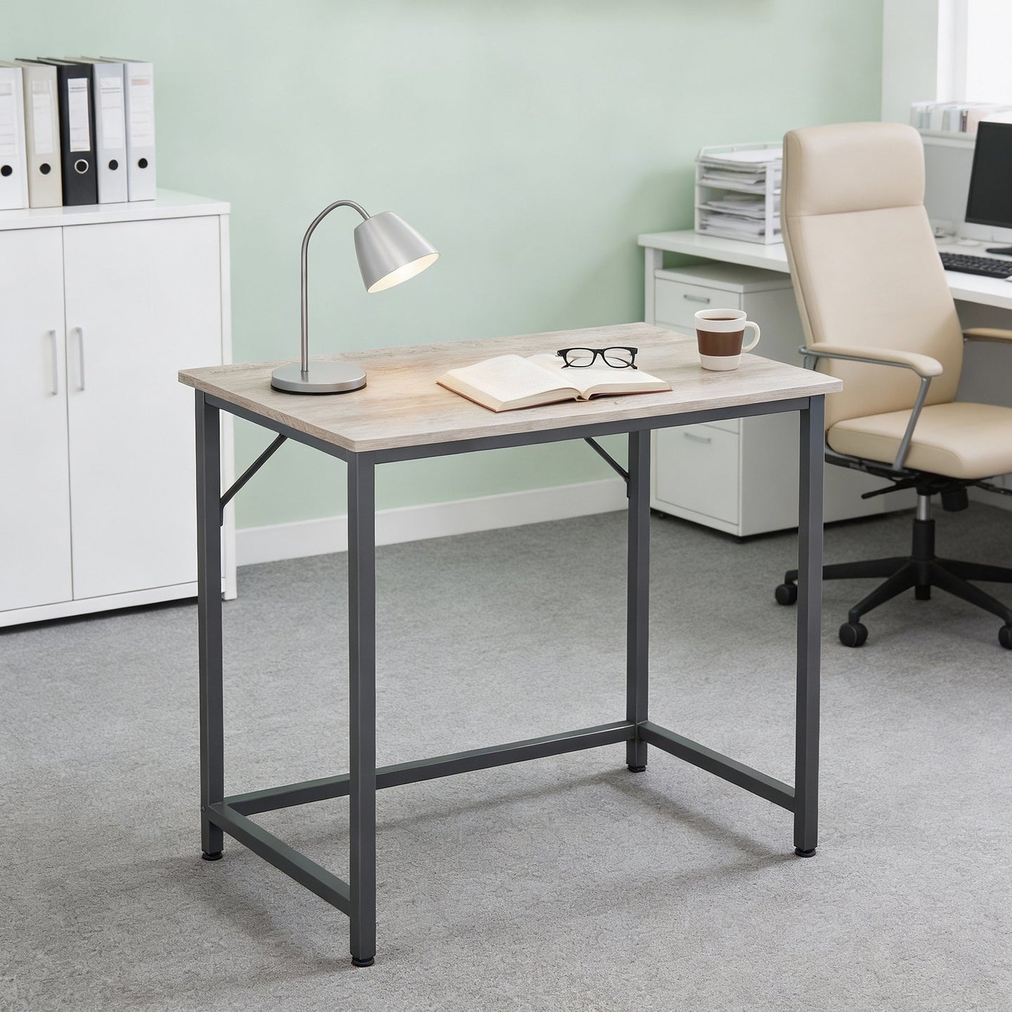 Computer Desk, for Home Study - Particleboard and Steel - Brown