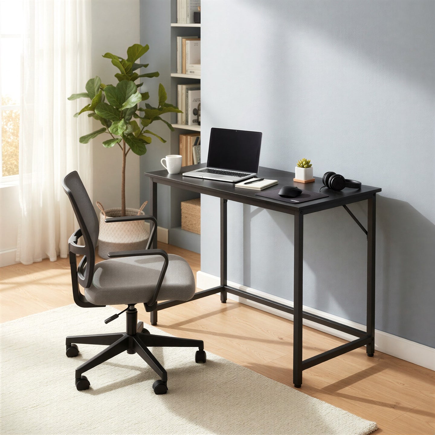 Computer Desk, for Home Study - Particleboard and Steel - Black