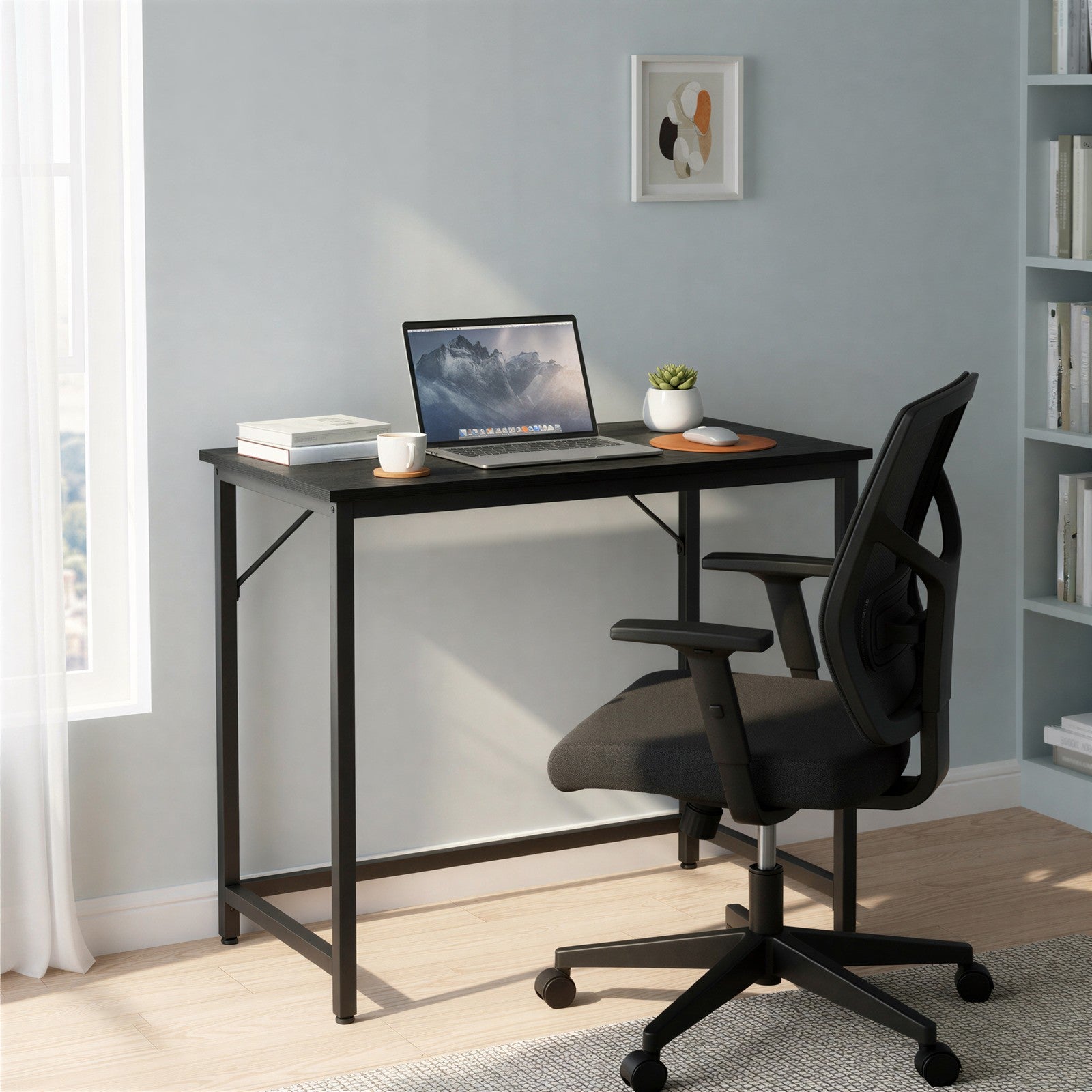 Computer Desk, for Home Study - Particleboard and Steel - Black
