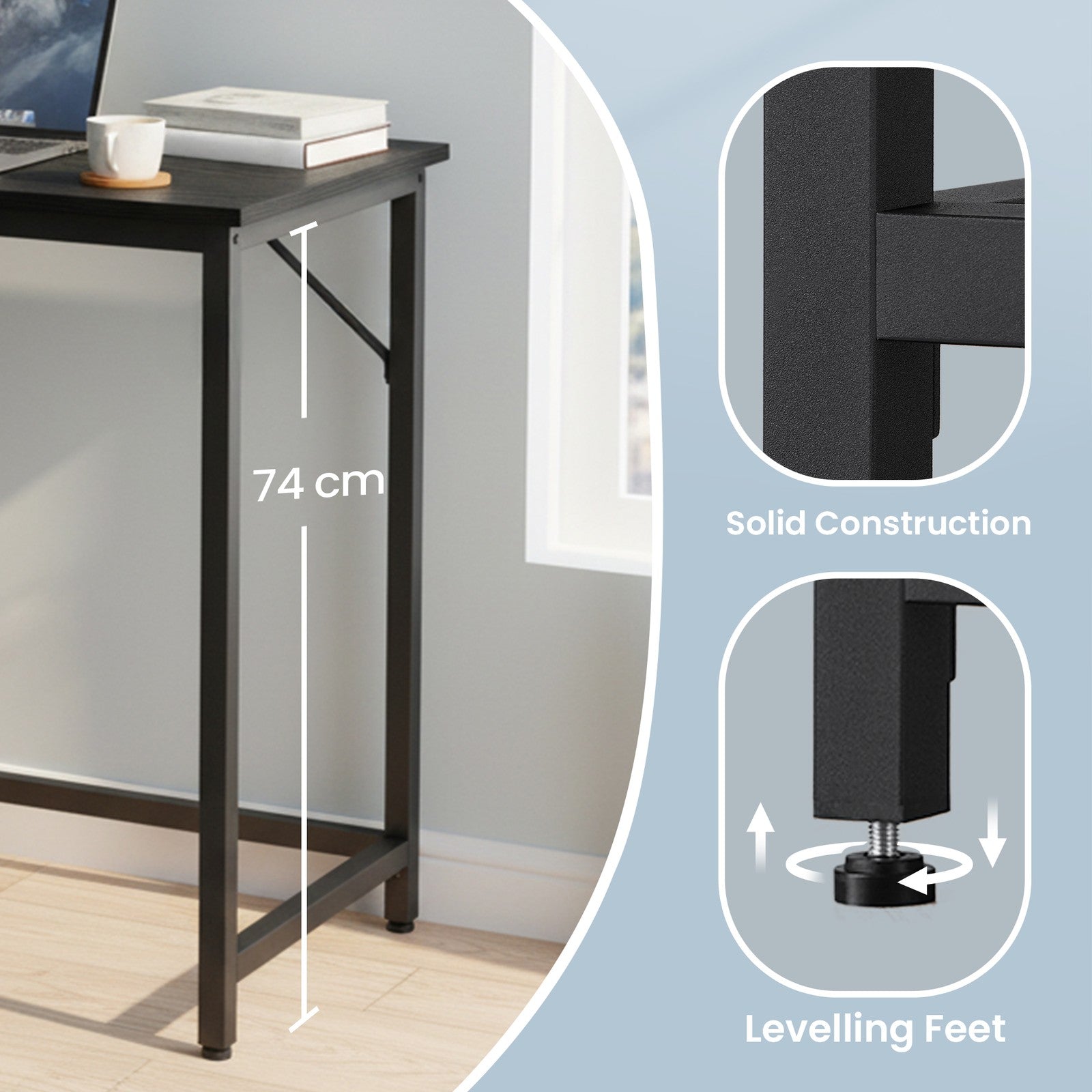 Computer Desk, for Home Study - Particleboard and Steel - Black