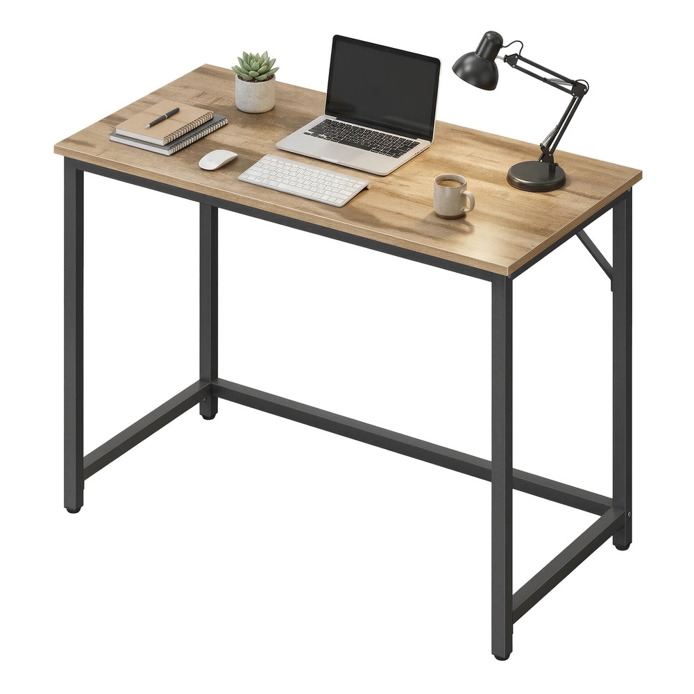 Home Office Computer Desk, for Bedroom - Wood and Steel - Brown