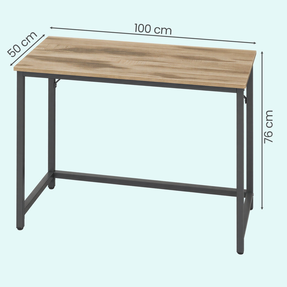 Home Office Computer Desk, for Bedroom - Wood and Steel - Brown