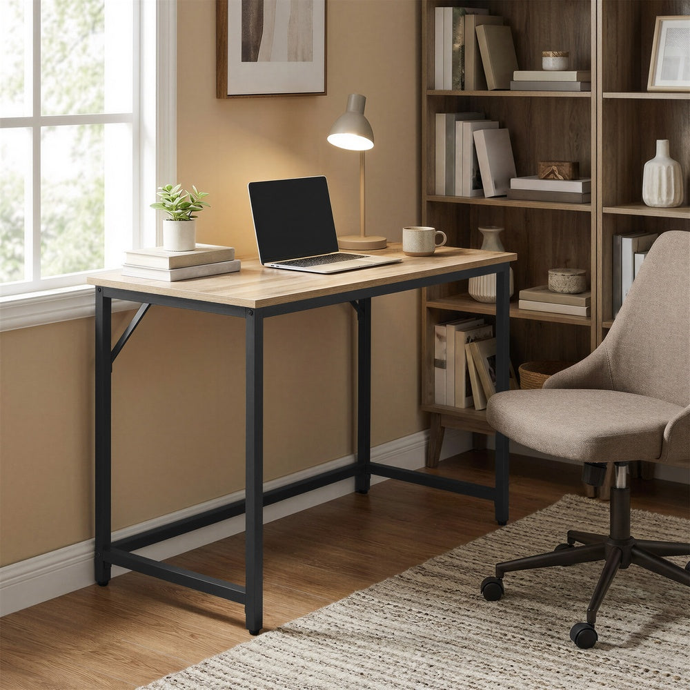 Home Office Computer Desk, for Bedroom - Wood and Steel - Brown