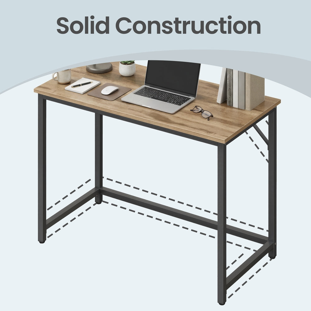 Home Office Computer Desk, for Bedroom - Wood and Steel - Brown