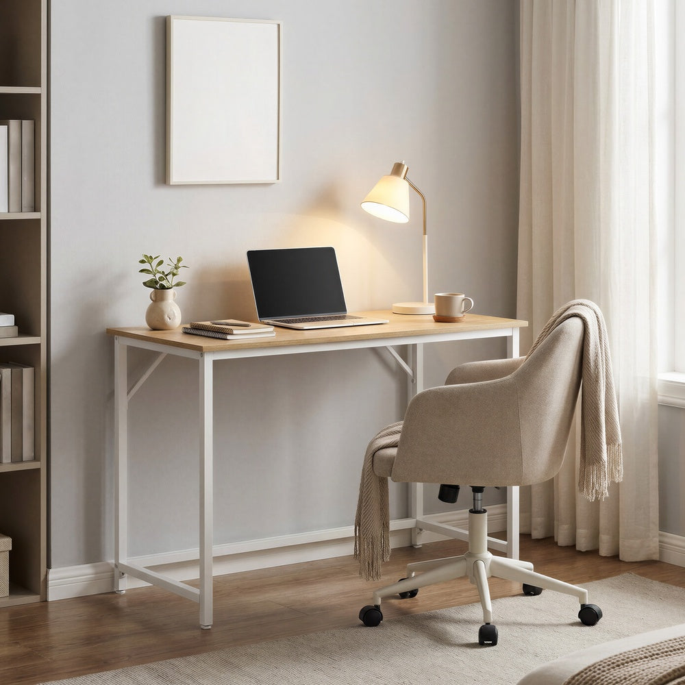 Home Office Computer Desk, for Bedroom - Particleboard and Steel - Oak