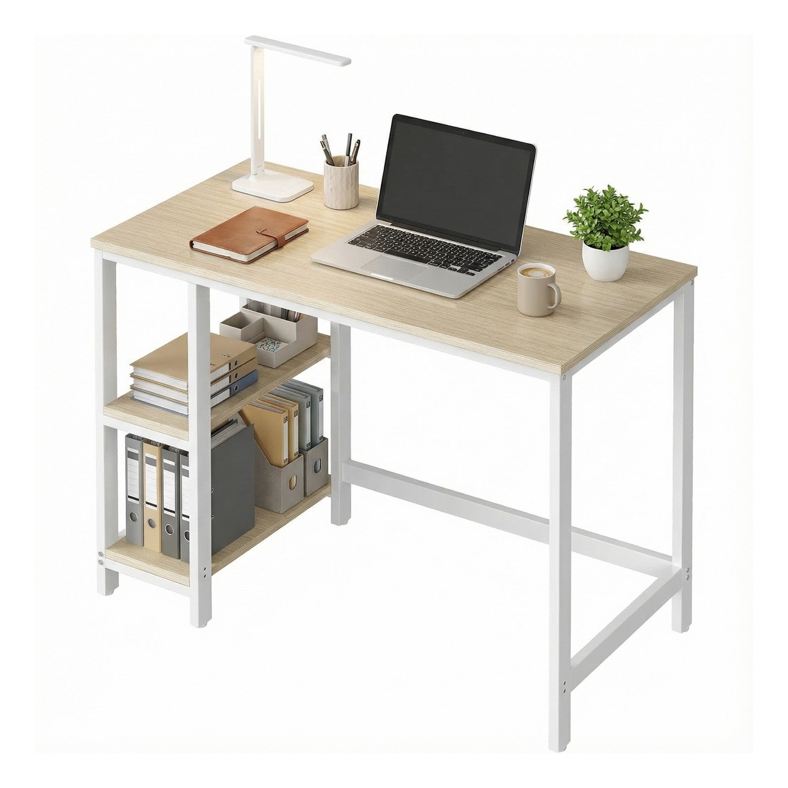 Writing Desk, Modern Computer Table - Particleboard and Steel - Beige