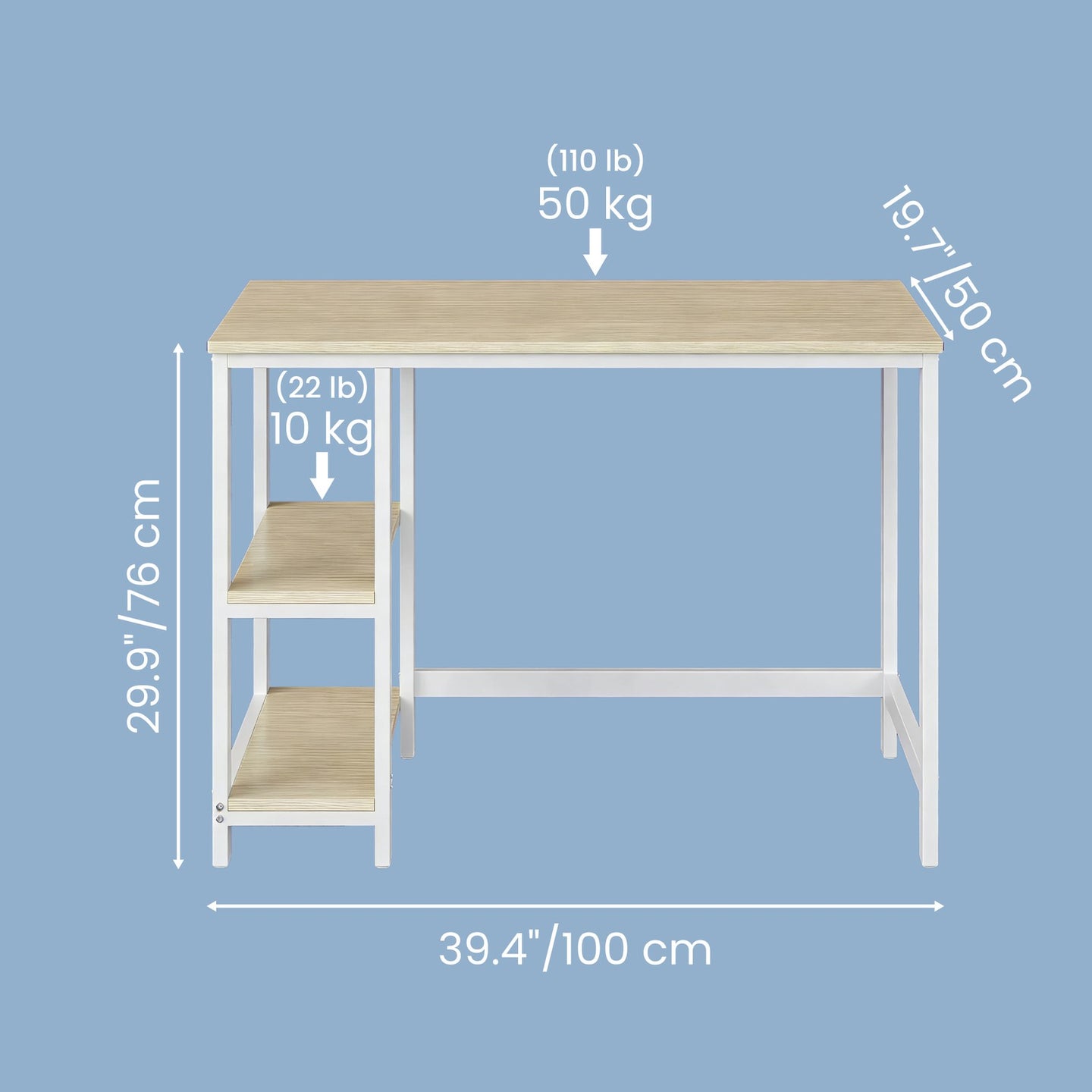Writing Desk, Modern Computer Table - Particleboard and Steel - Beige