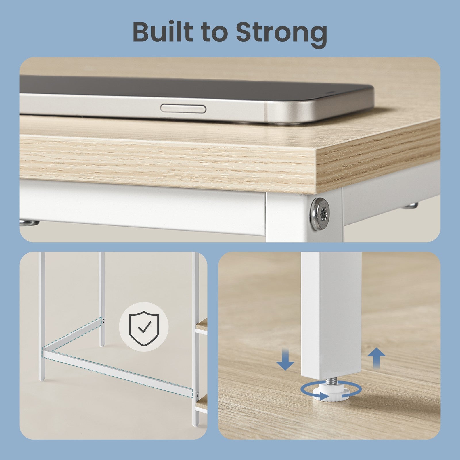 Writing Desk, Modern Computer Table - Particleboard and Steel - Beige