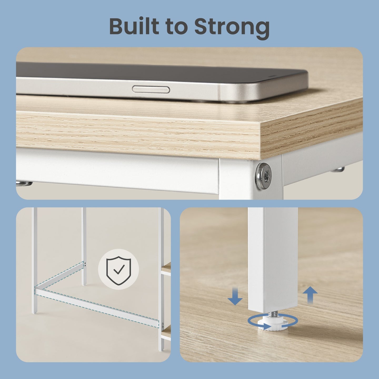 Writing Desk, Modern Computer Table - Particleboard and Steel - Beige