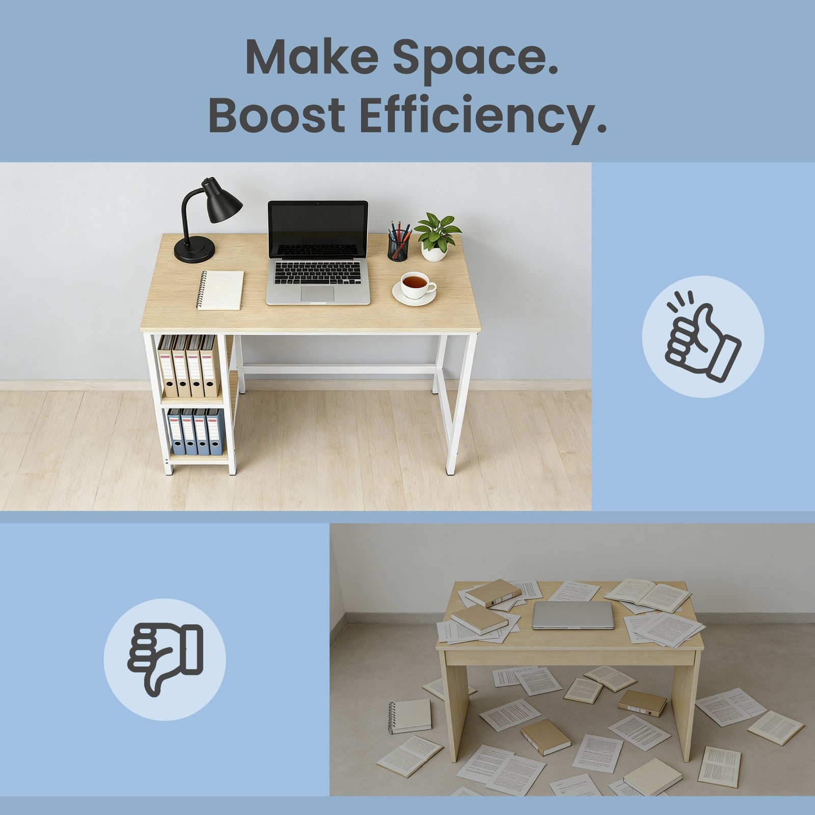Writing Desk, Modern Computer Table - Particleboard and Steel - Beige