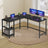 L-Shaped Corner Computer Desk - Wood - Ebony Black - Space-Saving with Storage Shelves