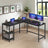 L-Shaped Corner Computer Desk - Wood - Ebony Black - Space-Saving with Storage Shelves