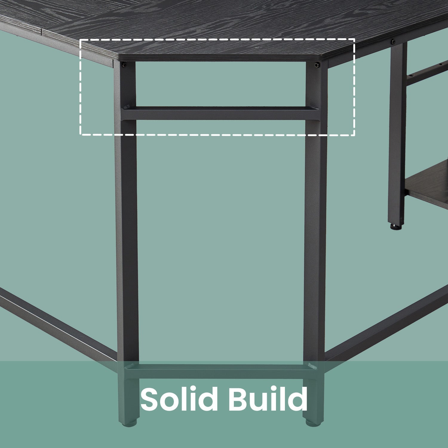 L-Shaped Corner Computer Desk - Wood - Ebony Black - Space-Saving with Storage Shelves
