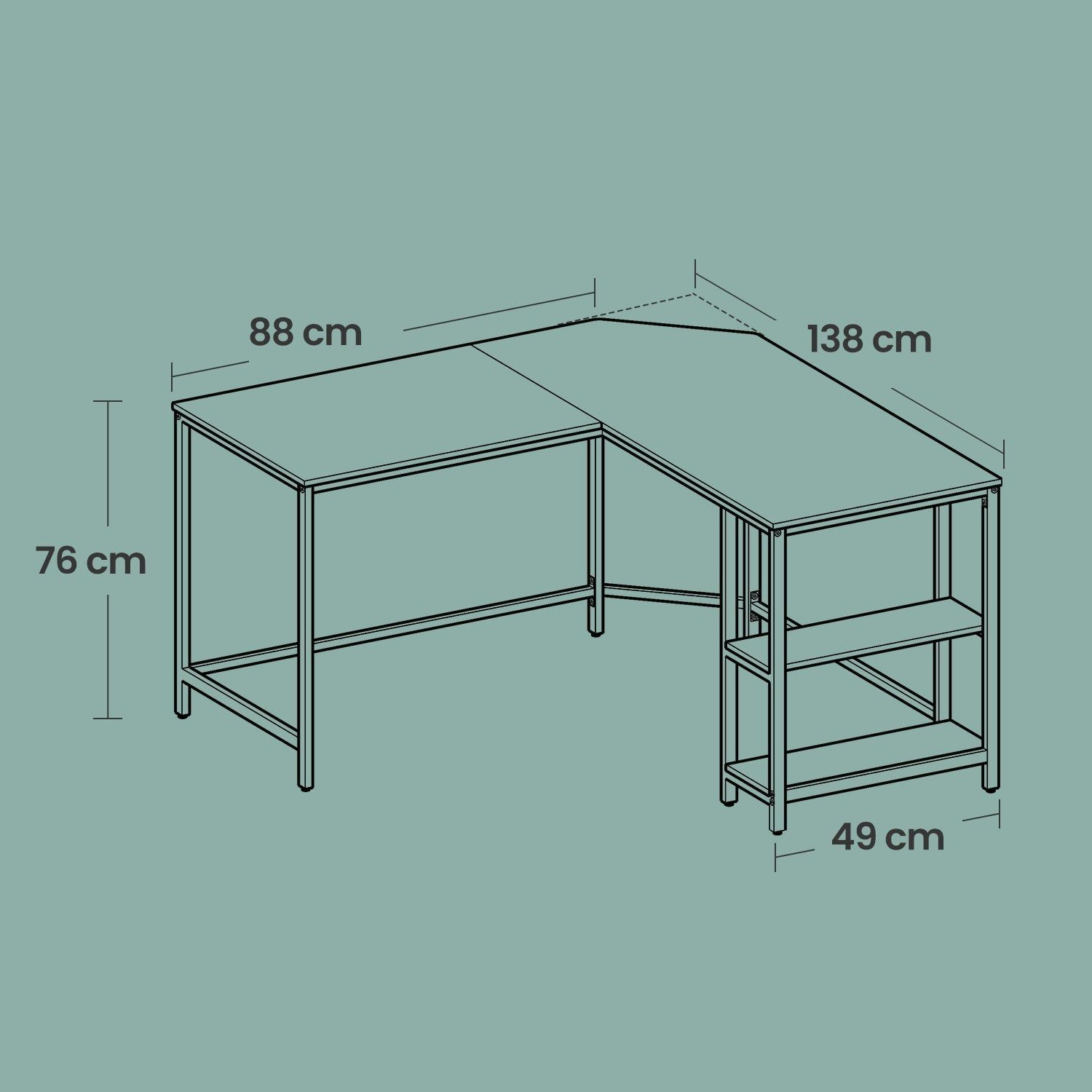 L-Shaped Corner Computer Desk - Wood - Ebony Black - Space-Saving with Storage Shelves