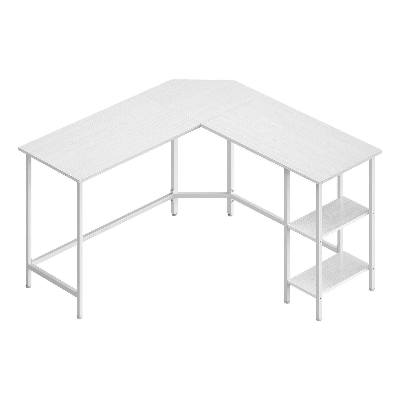 L-Shaped Writing Desk, 2 Storage Shelves - Wood and Steel - White